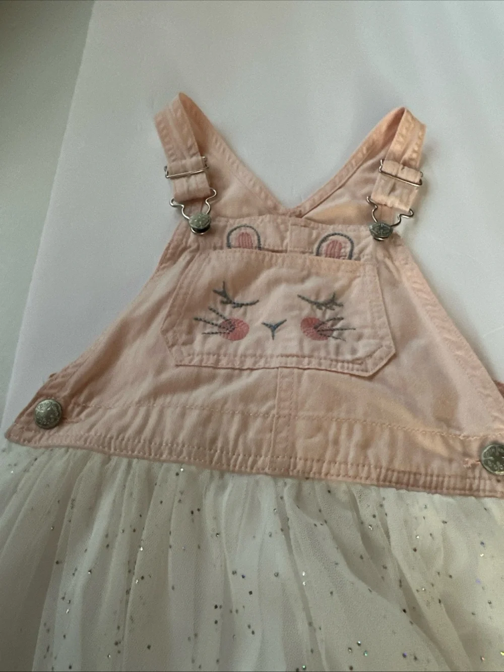 Toddler Pink Bunny Tulle Overall Dress
